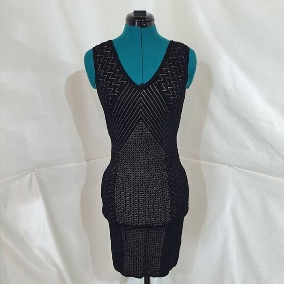 Guess Delilah Pointelle Knit Bodycon Black Dress with Strappy Back - Size Medium - Picture 3 of 10